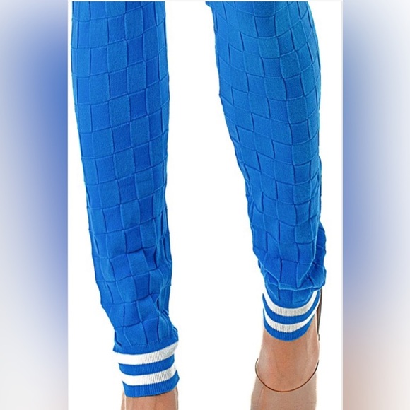 Turquoise Two Piece Knit Varsity Top Jacket High Waisted Knit Leggings Set - Picture 4 of 10